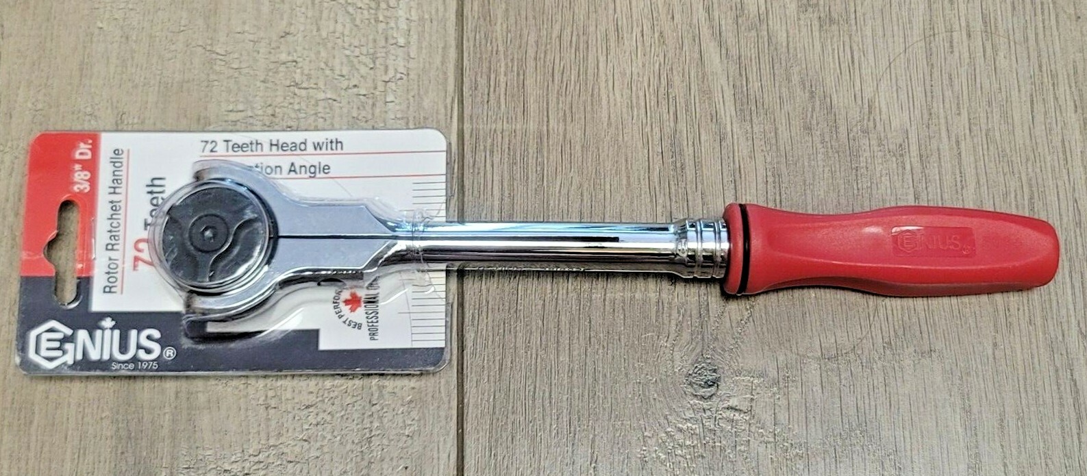 Genius Tools 3/8″ dr Long Handle Rotor Head Ratchet w/Ergo Grip #381803P