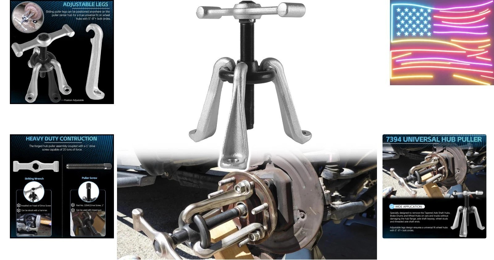 Universal 7394 Brake Drum Puller Heavy-Duty Wheel Hub Removal Tool