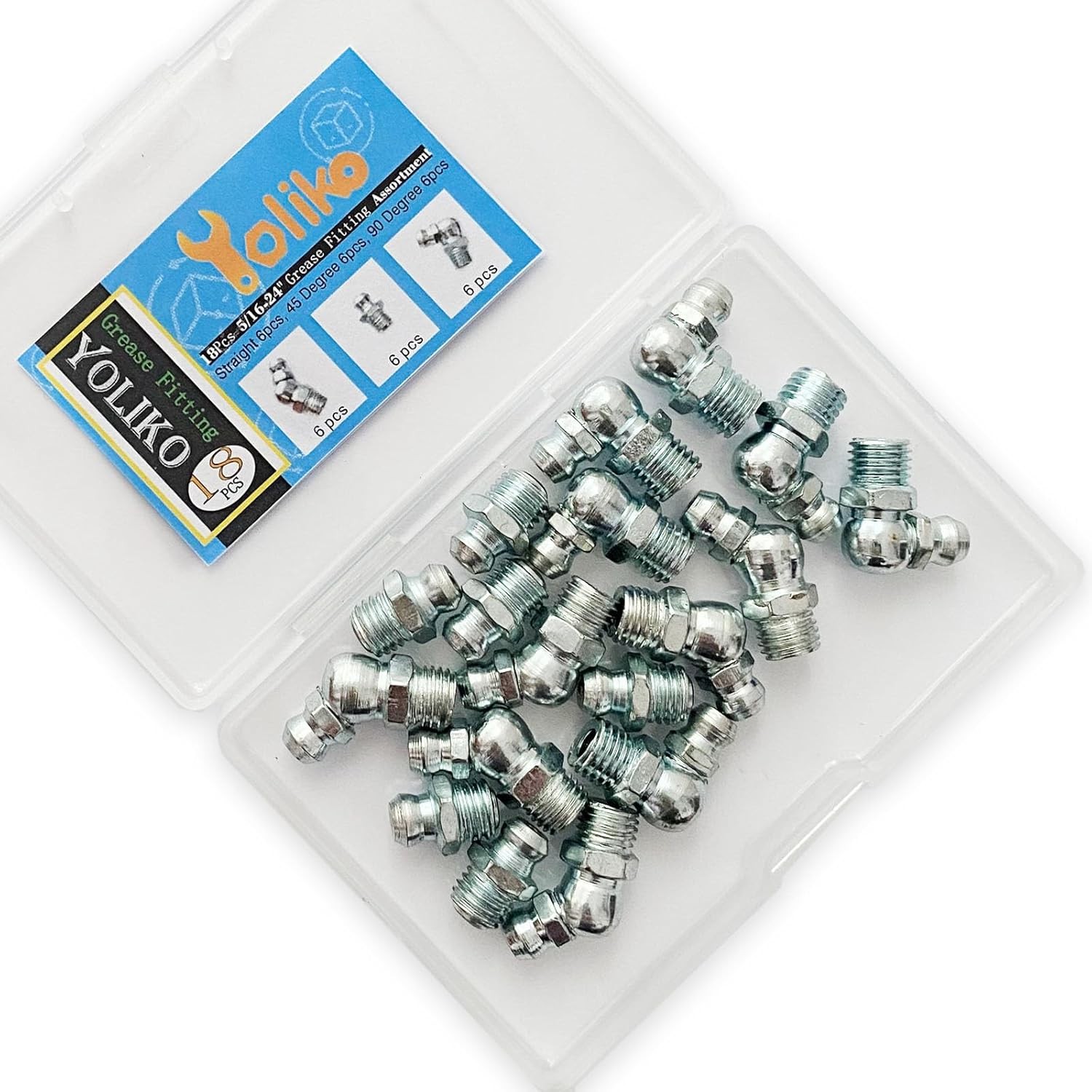 5/16″-24 18Pcs Grease Fitting Assortment Straight 5/16"-24 18Pcs, Sliver