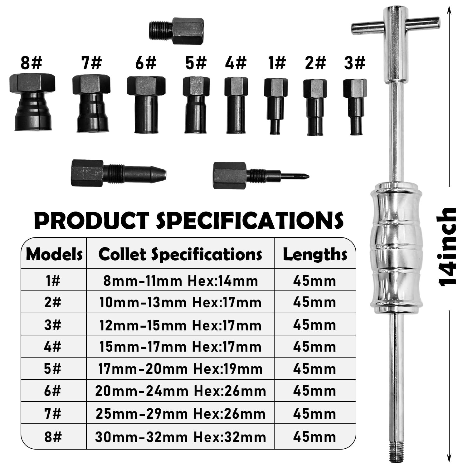 Extractor Balero Rodamiento Interno Ciego Martillo Deslizante Kit 8-32mm 13PCS