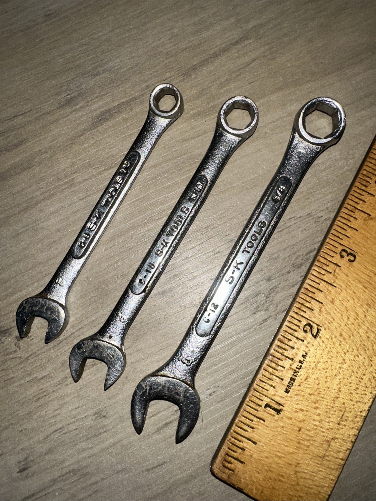 S-K Tools 3 Piece C-9, C-10, C-12, Combination Wrenches Used.