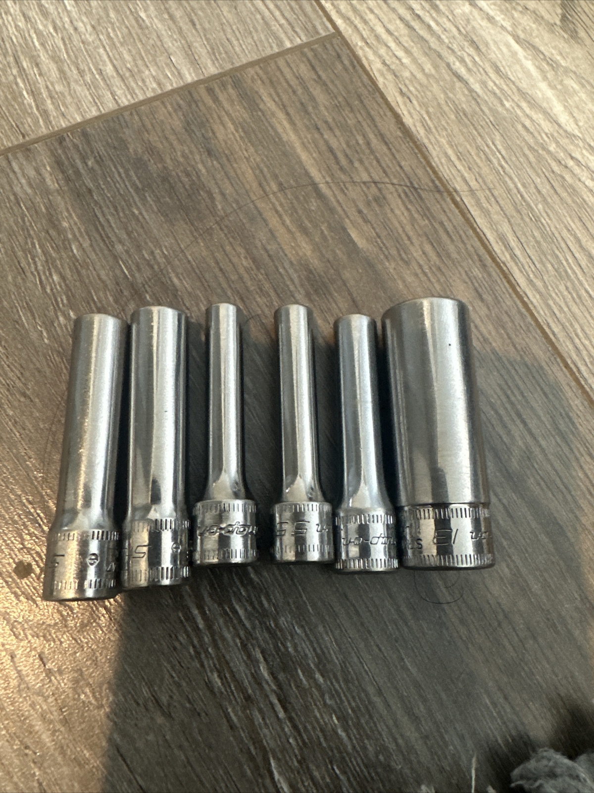 SNAP-ON 6PC. Metric Deep 1/4in Drive 6-Point on a rail Flank Drive Socket Set
