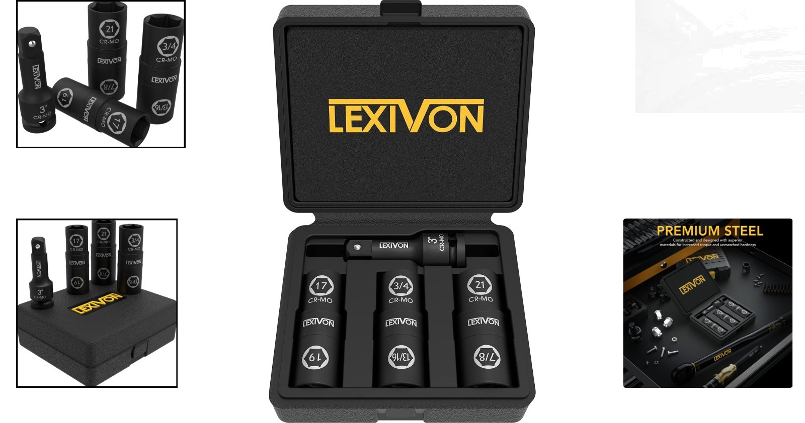 6 Total Sizes – Heavy-Duty Impact Socket Set with Extension Bar Included