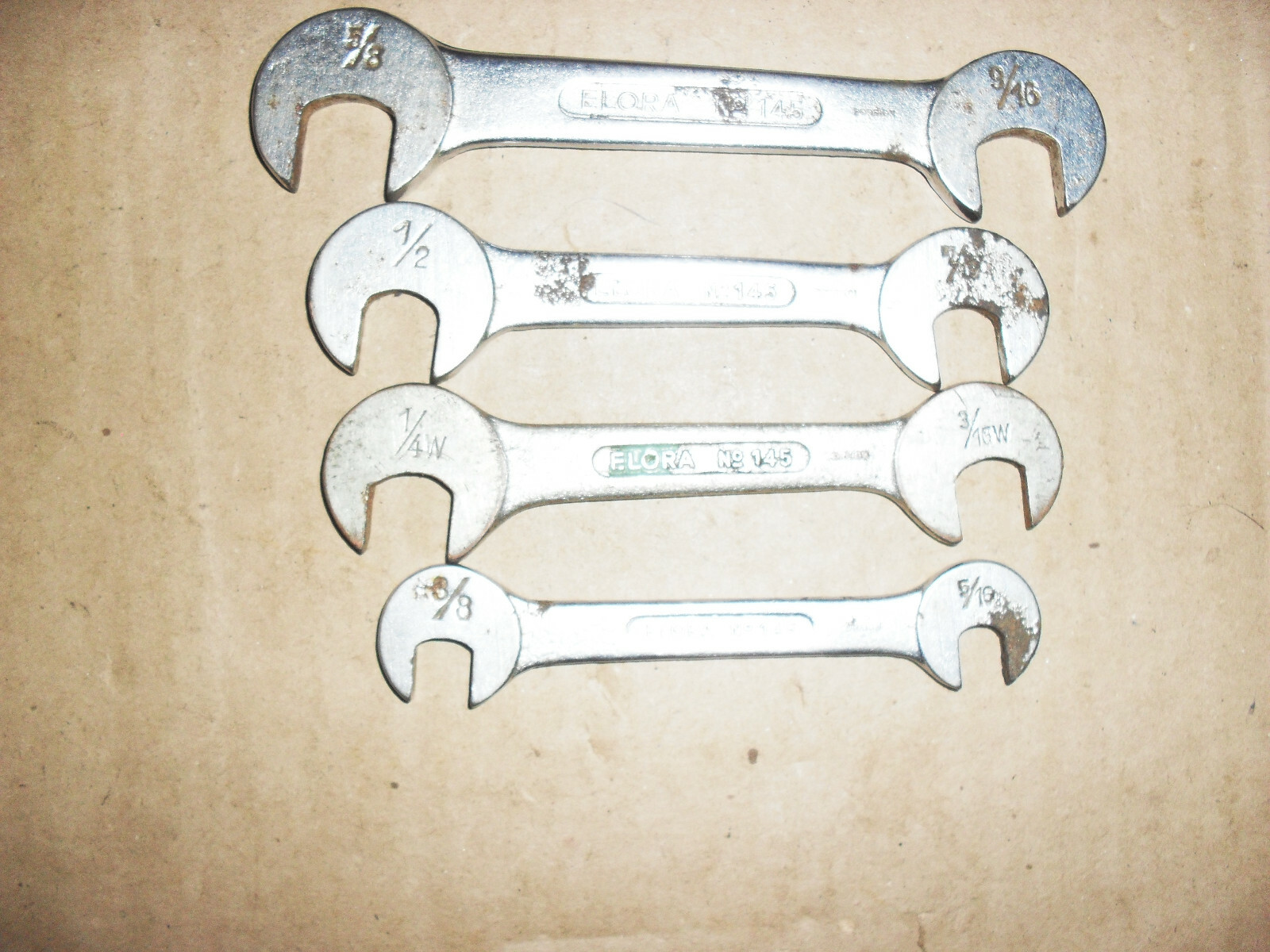 ELORA No.145 SPANNERS SIZES; (5/8×9/16) & (1/2×7/16) & (3/8×5/16) & (1/4Wx3/13W)