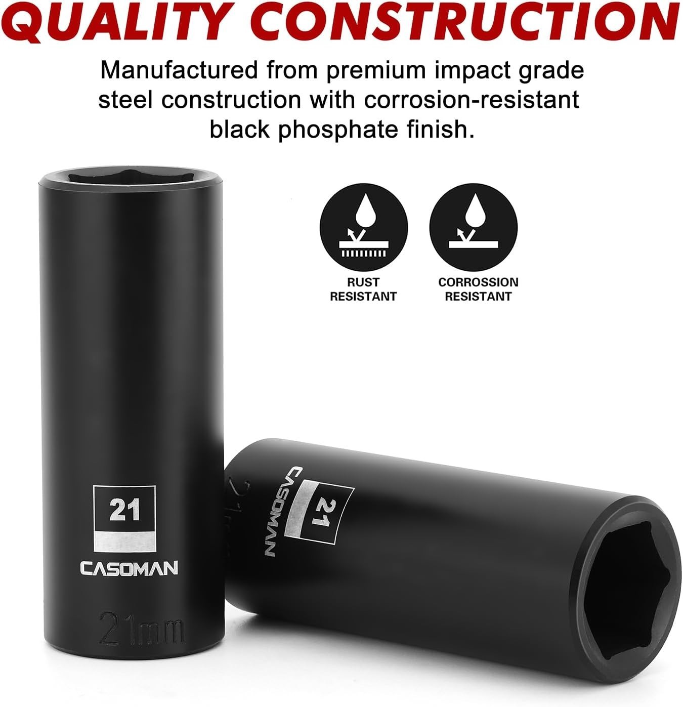 Elite 1/2-Inch Drive x 21mm Deep Impact Socket – 2PCS CR-MO Set, ANSI Compliant