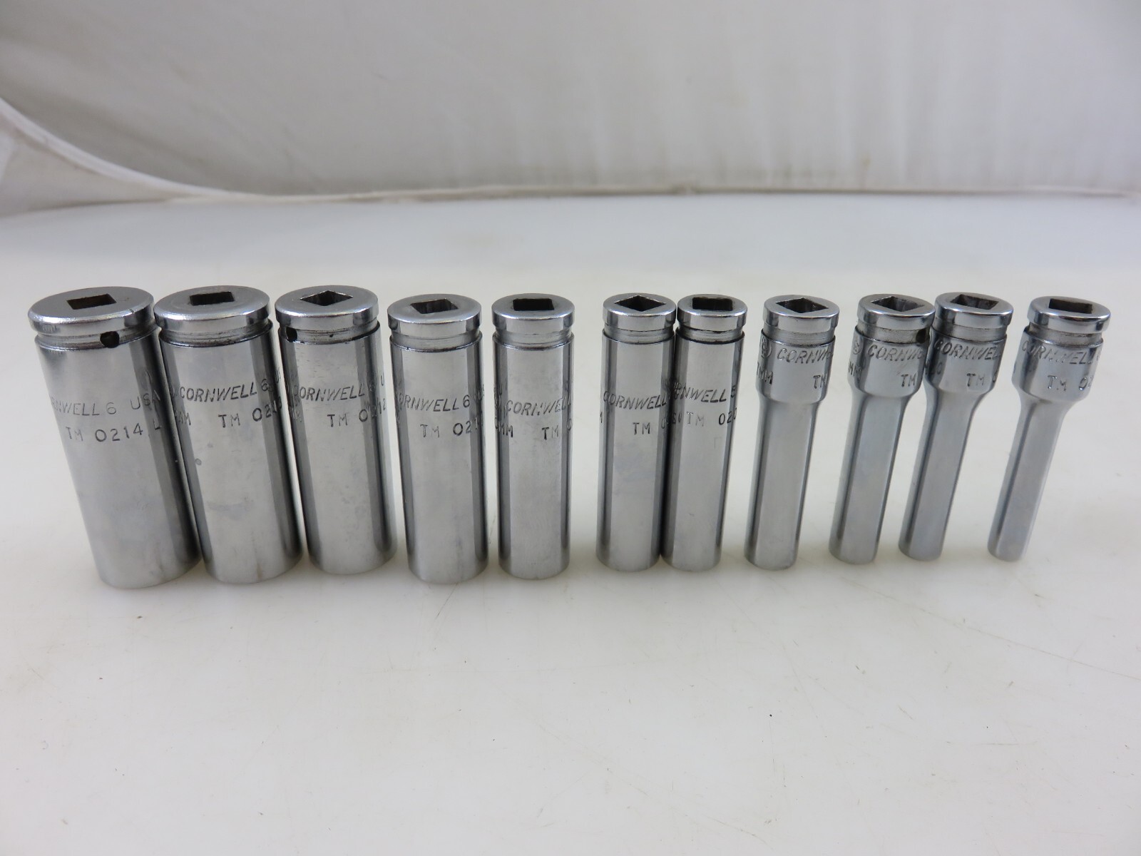 Cornwell TM 1/4″dr. METRIC Deep Socket Set 4mm-14mm 6pt 11pc w/Rail Made In USA