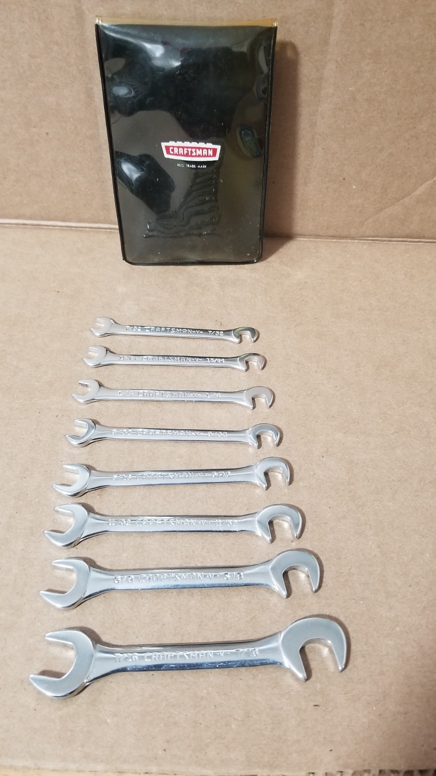 VTG Sears Craftsman 9_4306 Super-tuff Steel 8-Piece Open End Ignition Wrench Set