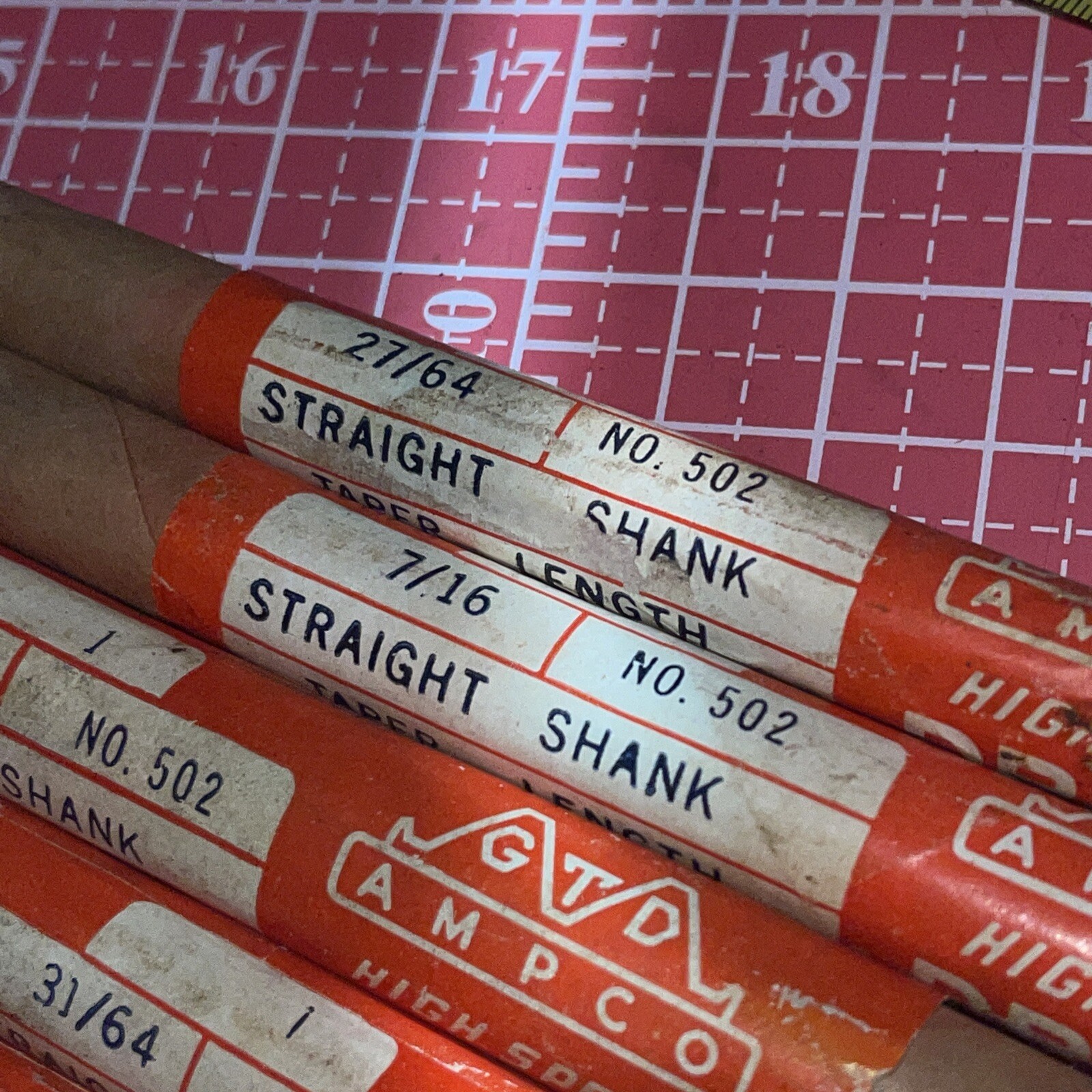 NOS GTD AMPCO USA 5 Straight Shank Drill 27/64 7/16 15/22 31/64 1/2 Bit 502 Lot