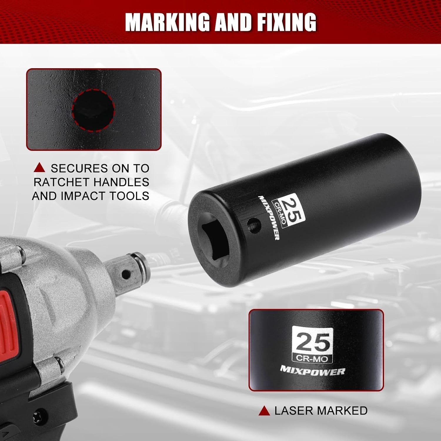 Impact Grade 25mm Socket, 1/2″ Drive – Laser Etched CR-MO with Quality Guarantee