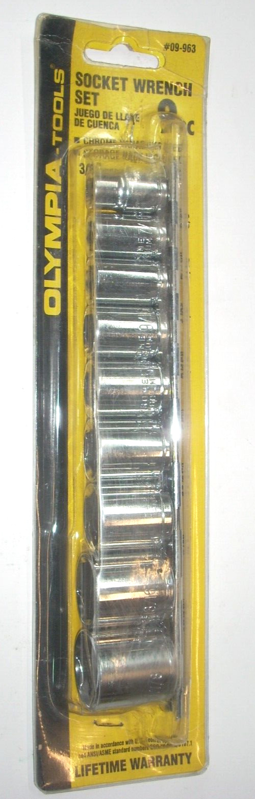 Olympia Tools 09-963 Socket Set w Rack SAE 3/8″ Drive 9pc 3/8-7/8″ 12pt