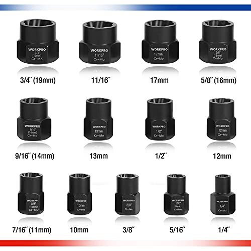 14 Pcs Impact Bolt and Nut Remover Set Nut Extractor for Damaged Bolt Screw