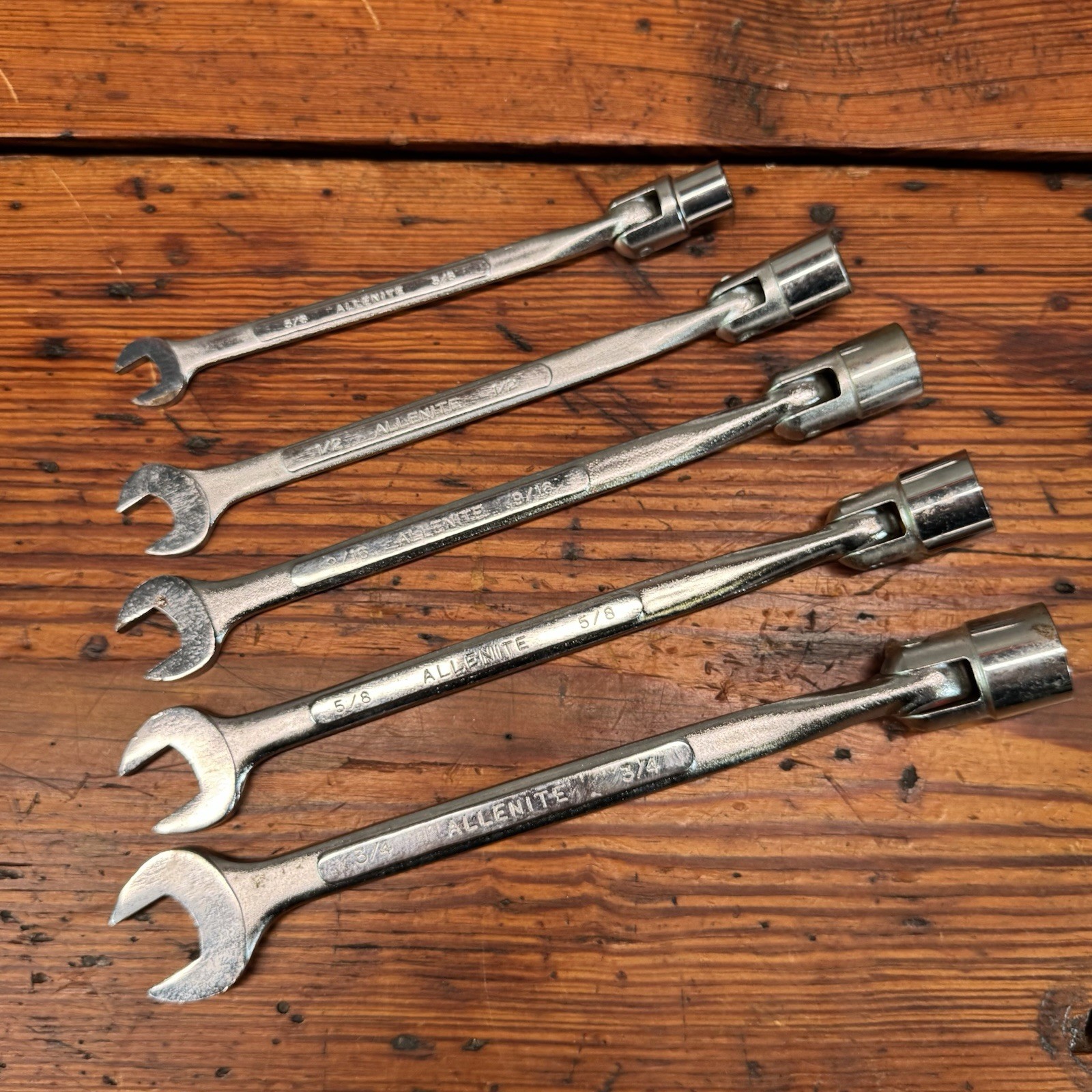 (5) Allenite FLEX WRENCH SOCKET SET SAE 12 PT Japan 3/8 1/2 9/16 5/8 3/4 Lot