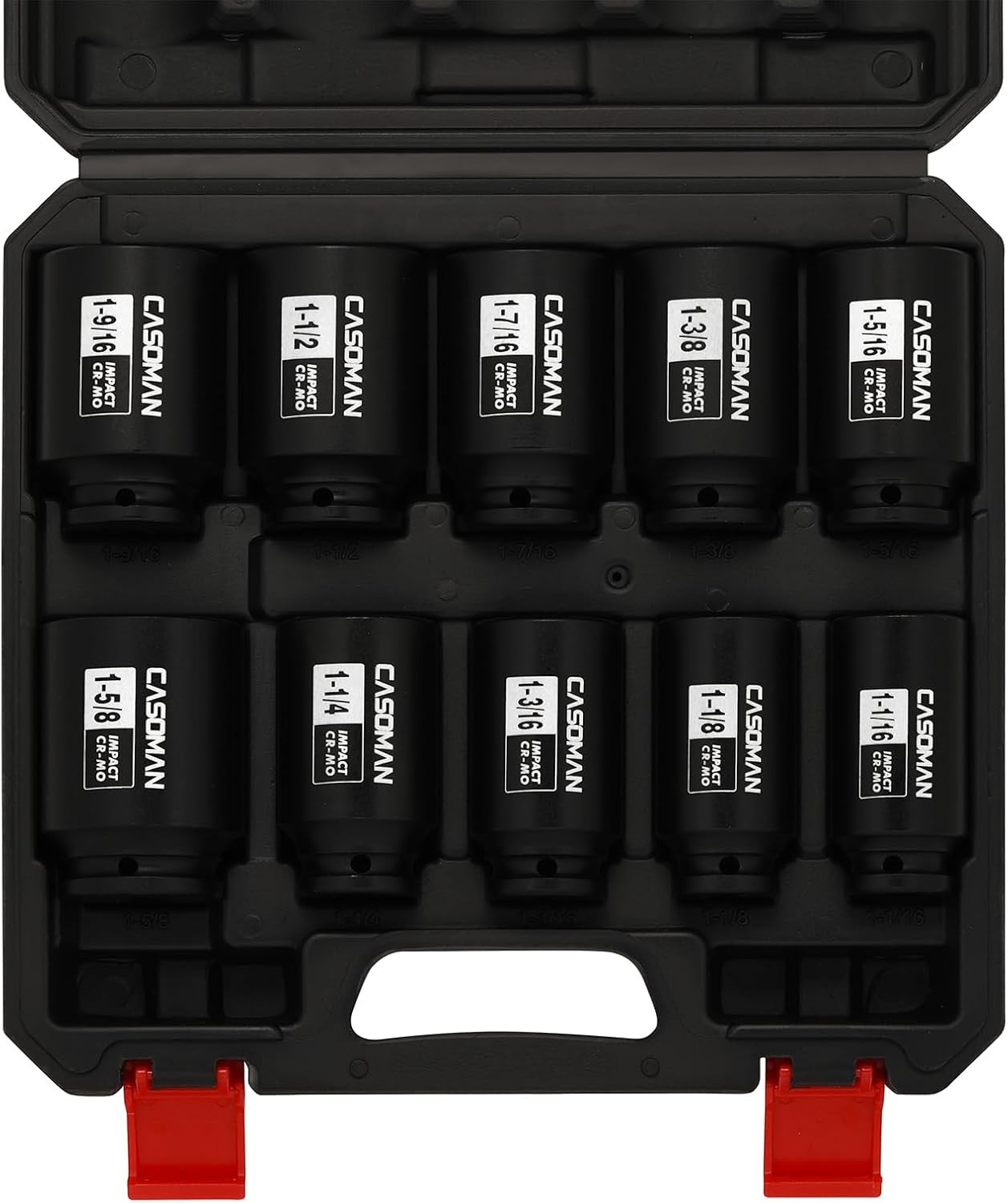 10PCS 1/2″ Drive Deep Spindle Axle Nut Impact Socket Set,6-Point,Large,SAE CR-MO