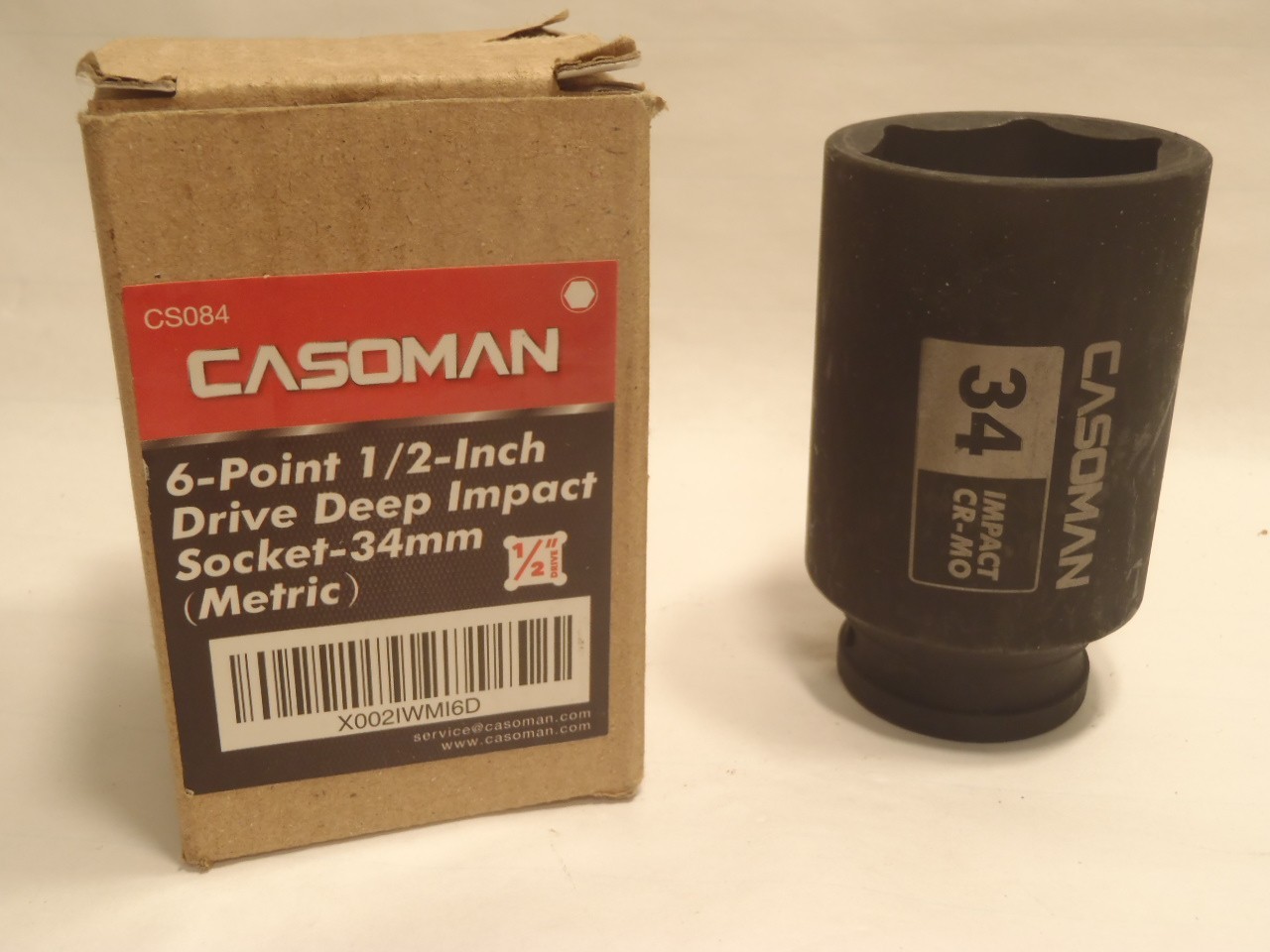 CASOMAN 1/2″ Drive x 34 mm Deep 6 PT Impact Socket, CR-MO, 34 (Deep)