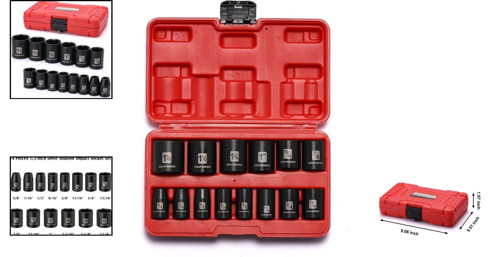 Versatile 14-Piece Chrome Vanadium Shallow Impact Socket Set for Automotives
