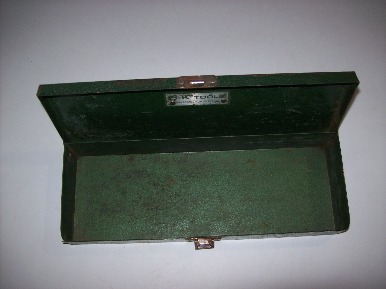 EMPTY Vintage S-K Tools Green Metal Socket Set Case Box, 11″L x 4″ W x 1.75″ T