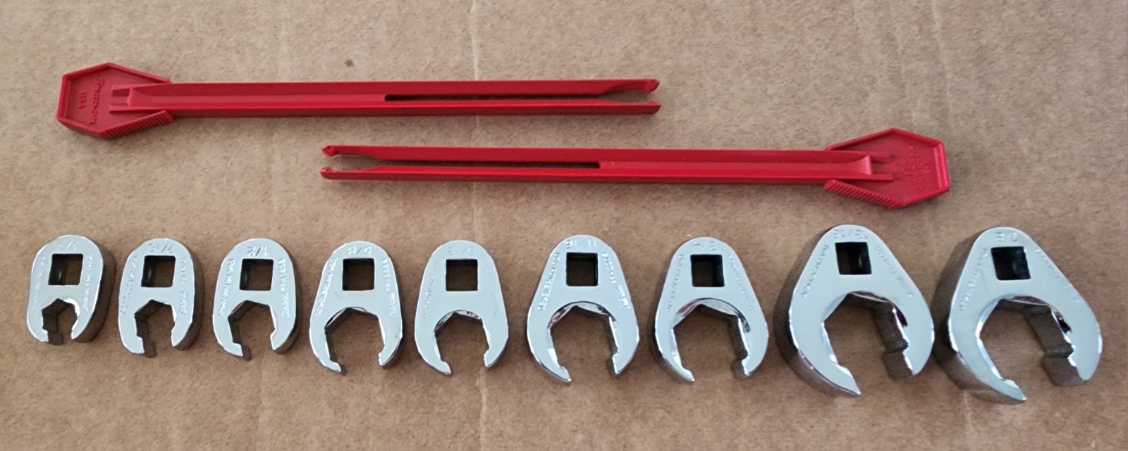 Snap-On 9 pc 3/8 Dr 6Pt SAE Flare Nut Crowfoot Wrench Set 207SFRH 13/16 7/8 Incl