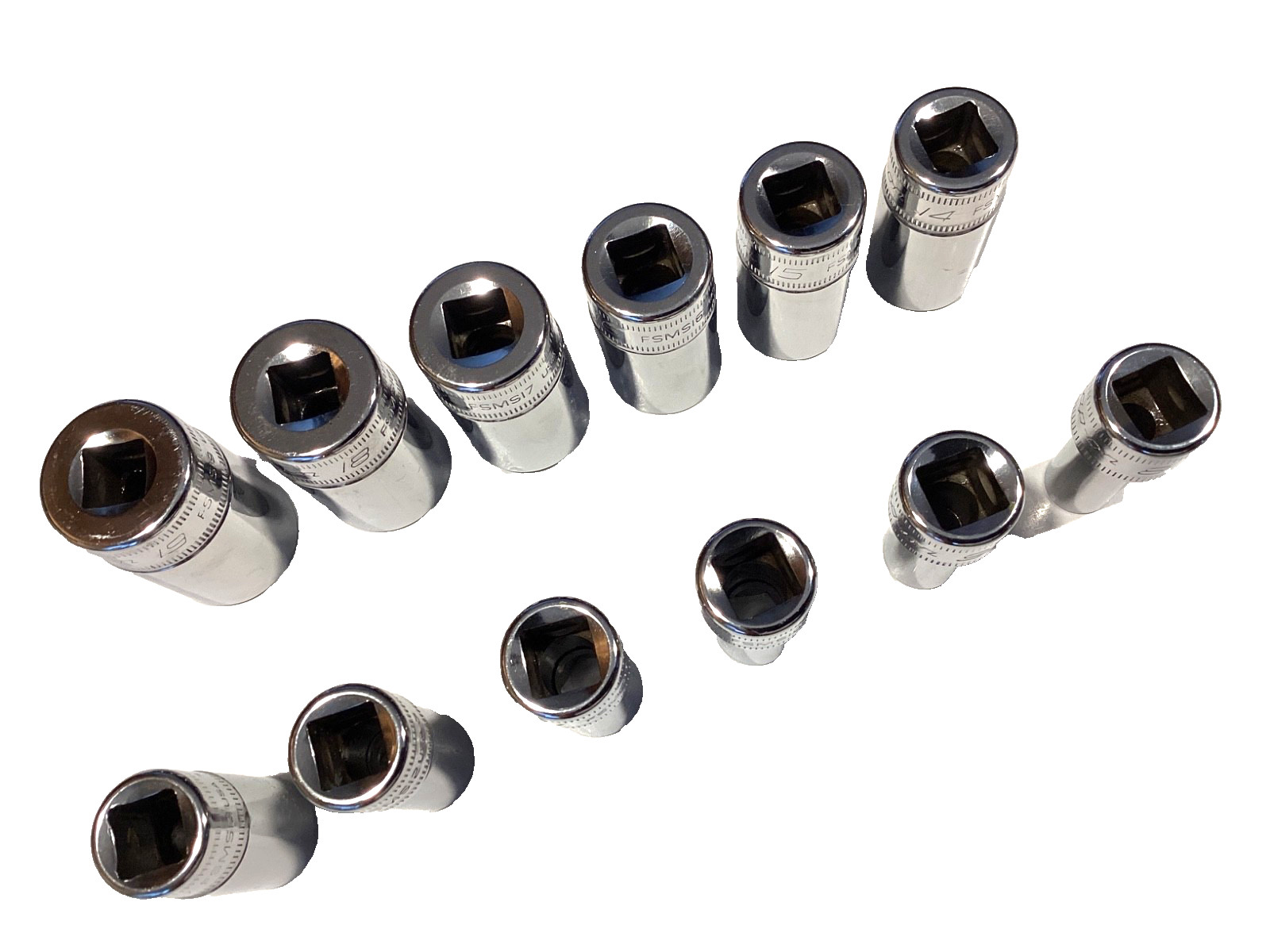 Snap On 212FSMSY 12 Piece 3/8″ Drive 6 Point Metric Semi Deep Socket Set MINT