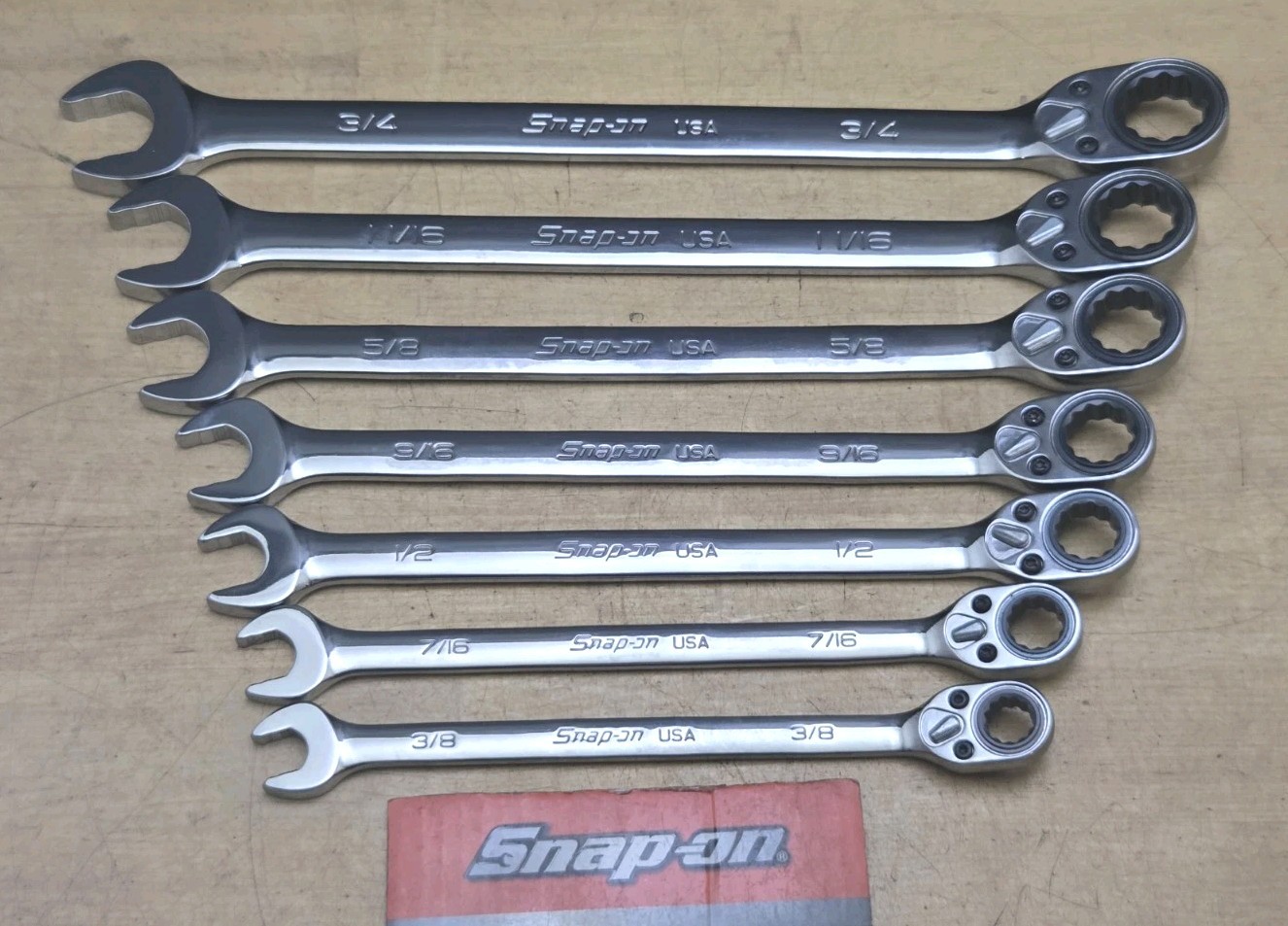 New Snap On SOXRR707A-7 Pc SAE Flank Drive Plus Reversible Ratcheting Wrench Set