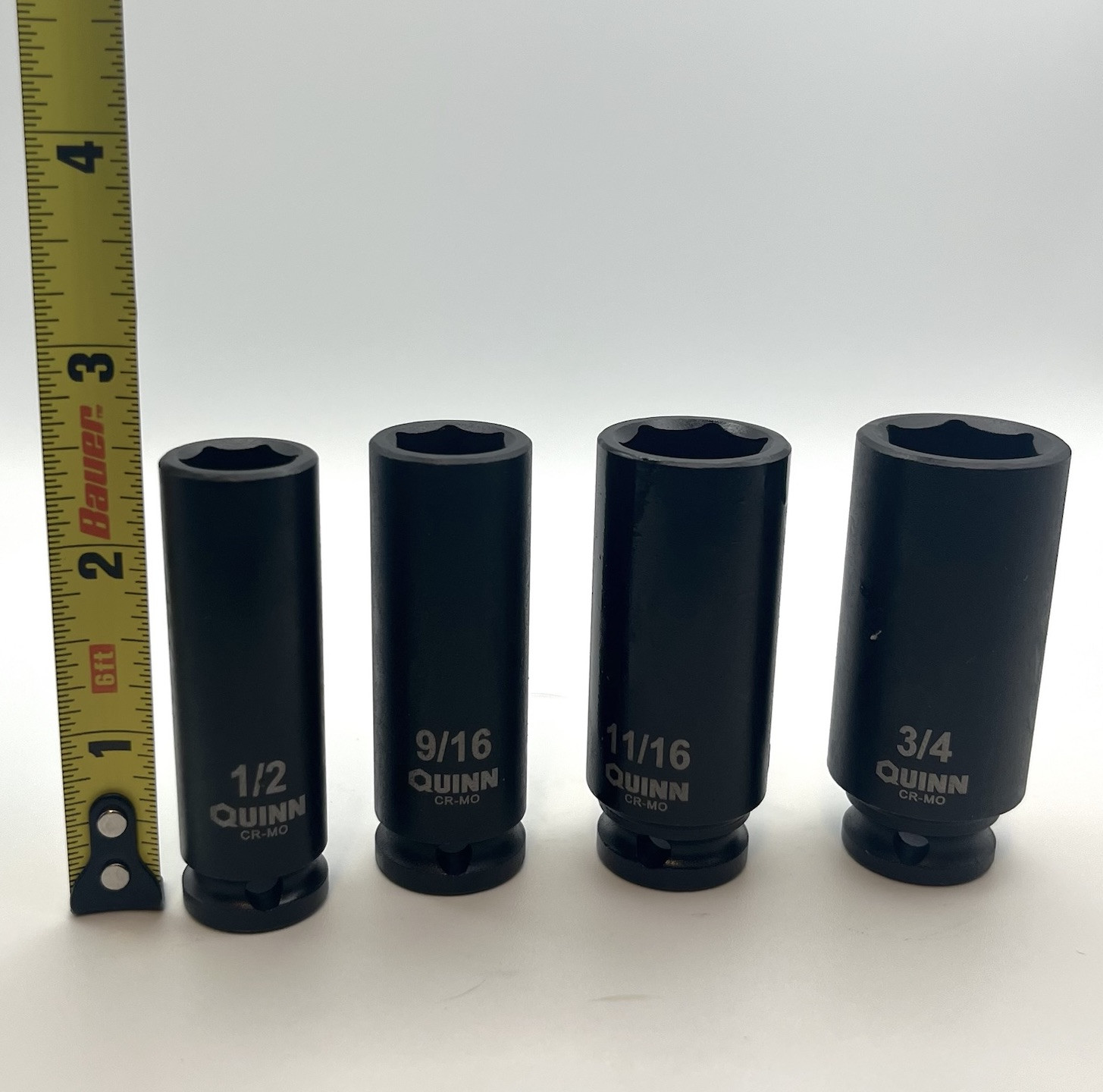 YOUR CHOICE: Replacement Quinn SAE Impact socket, 3/8″ drive, 6 pt, deep, OEM