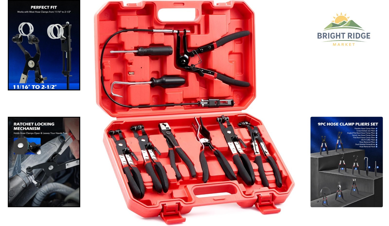 Complete Hose Clamp Pliers Set for Fuel, Oil, and Water Hose Applications