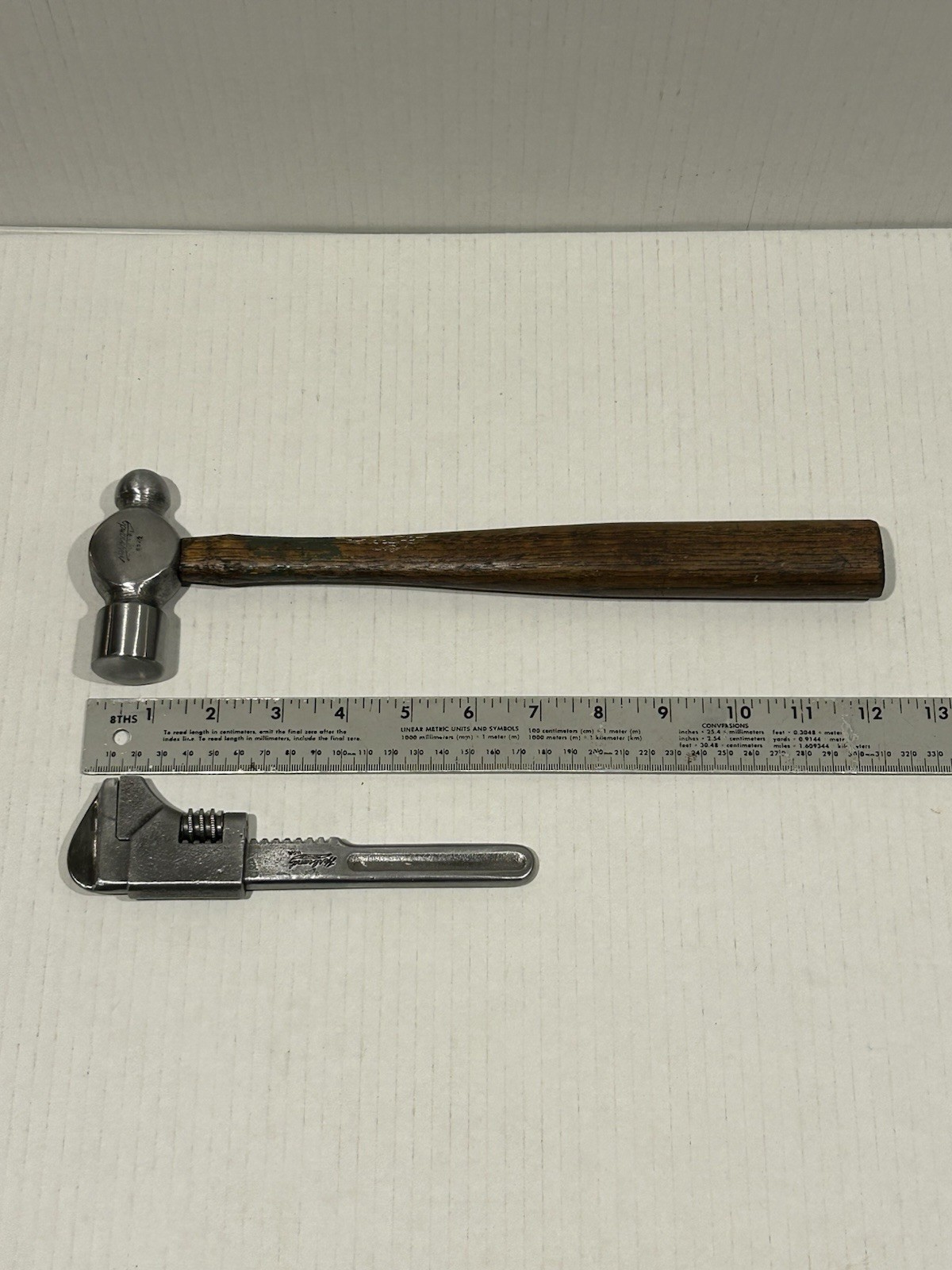 Vintage Herbrand 7” Adjustable Auto Pipe Monkey Wrench & Ball Peen Pein Hammer