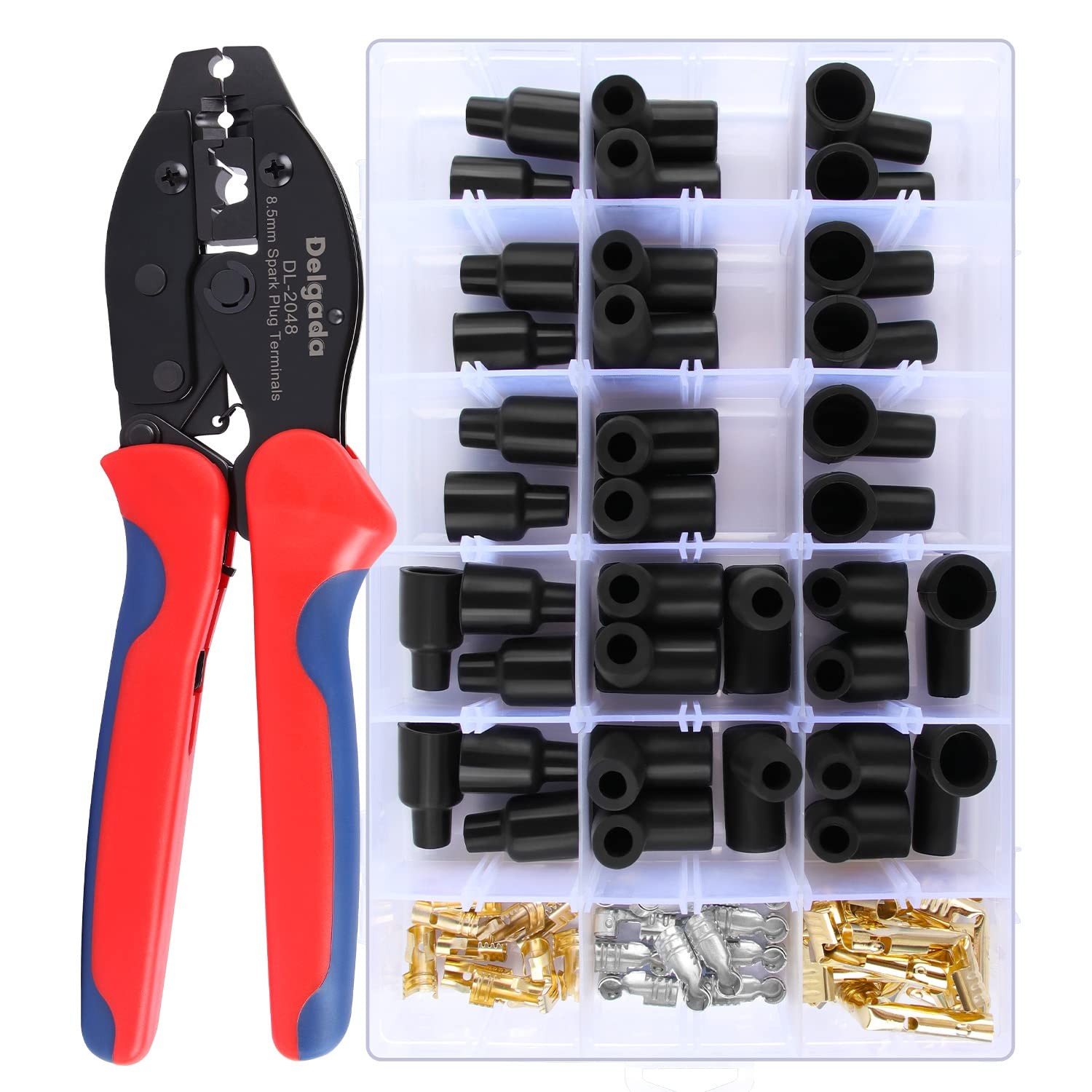Delgada 36Pcs Spark Plug Wire Crimping Tool DL-2048 with 36PCS Terminals, Red