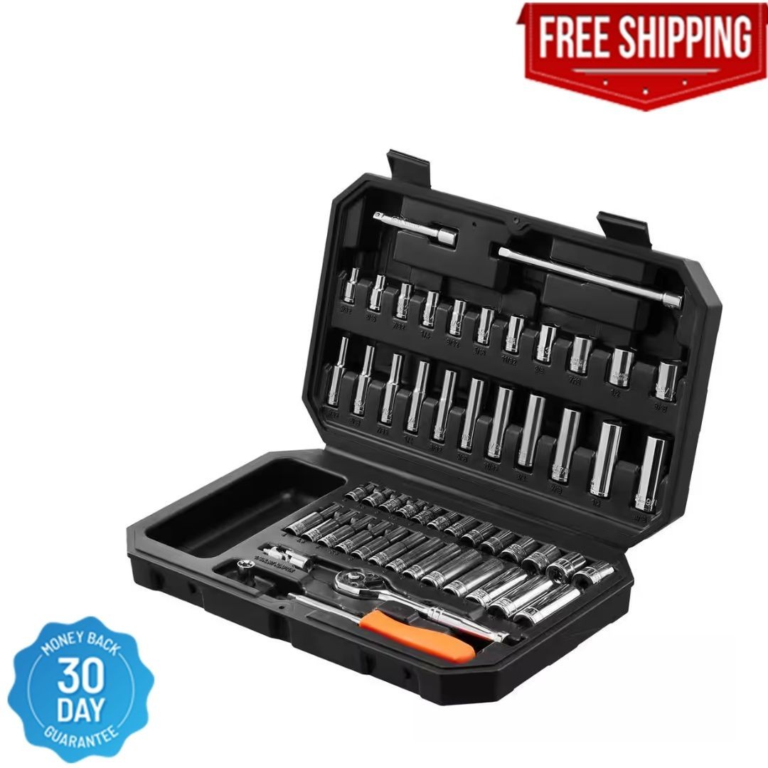 VEVOR Socket Set 1/4 Inch Drive Socket and Ratchet Set 6-Point 54 Pcs Tool Set