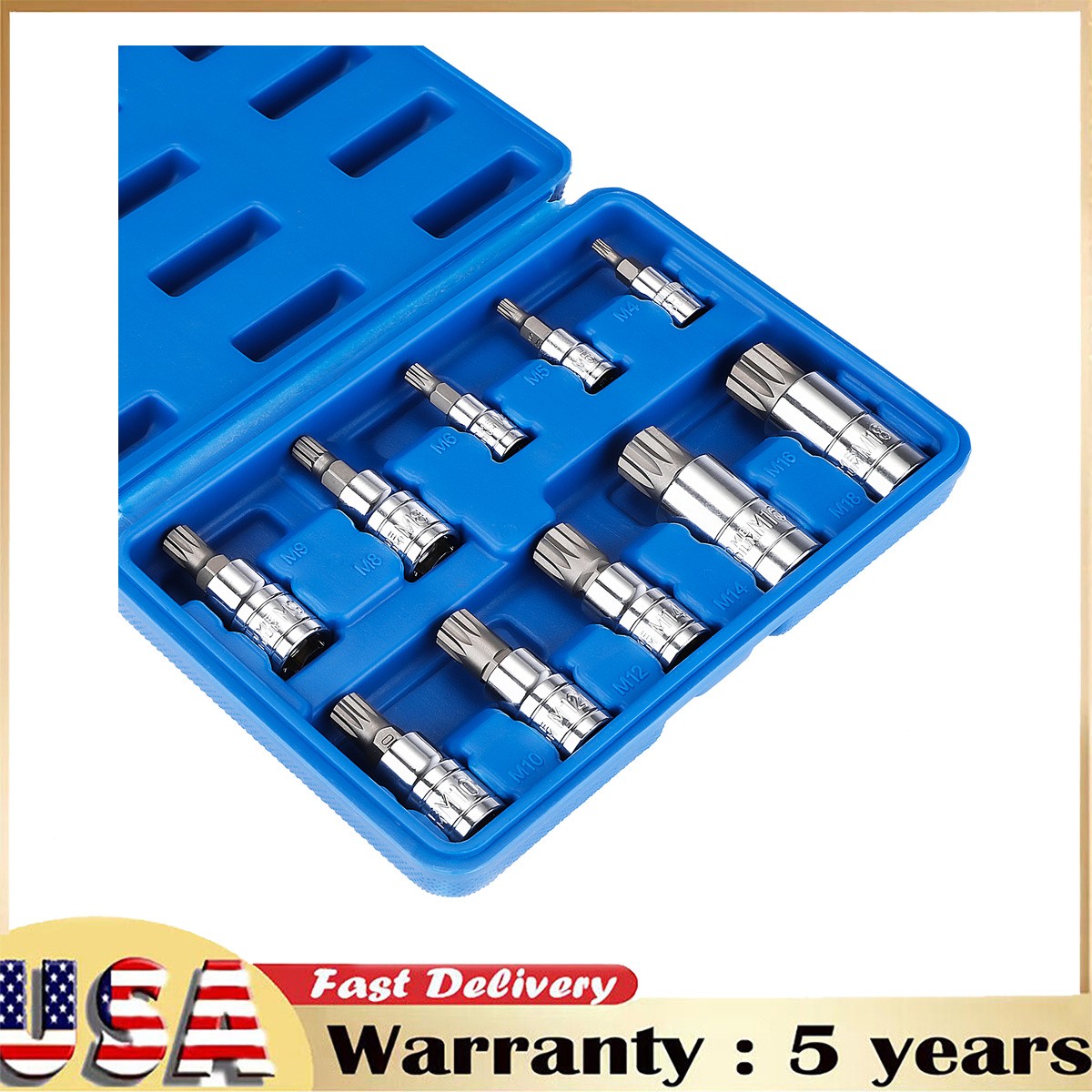Bit Socket Set 12 Point MM Triple Square Spline Bit Set 1/4