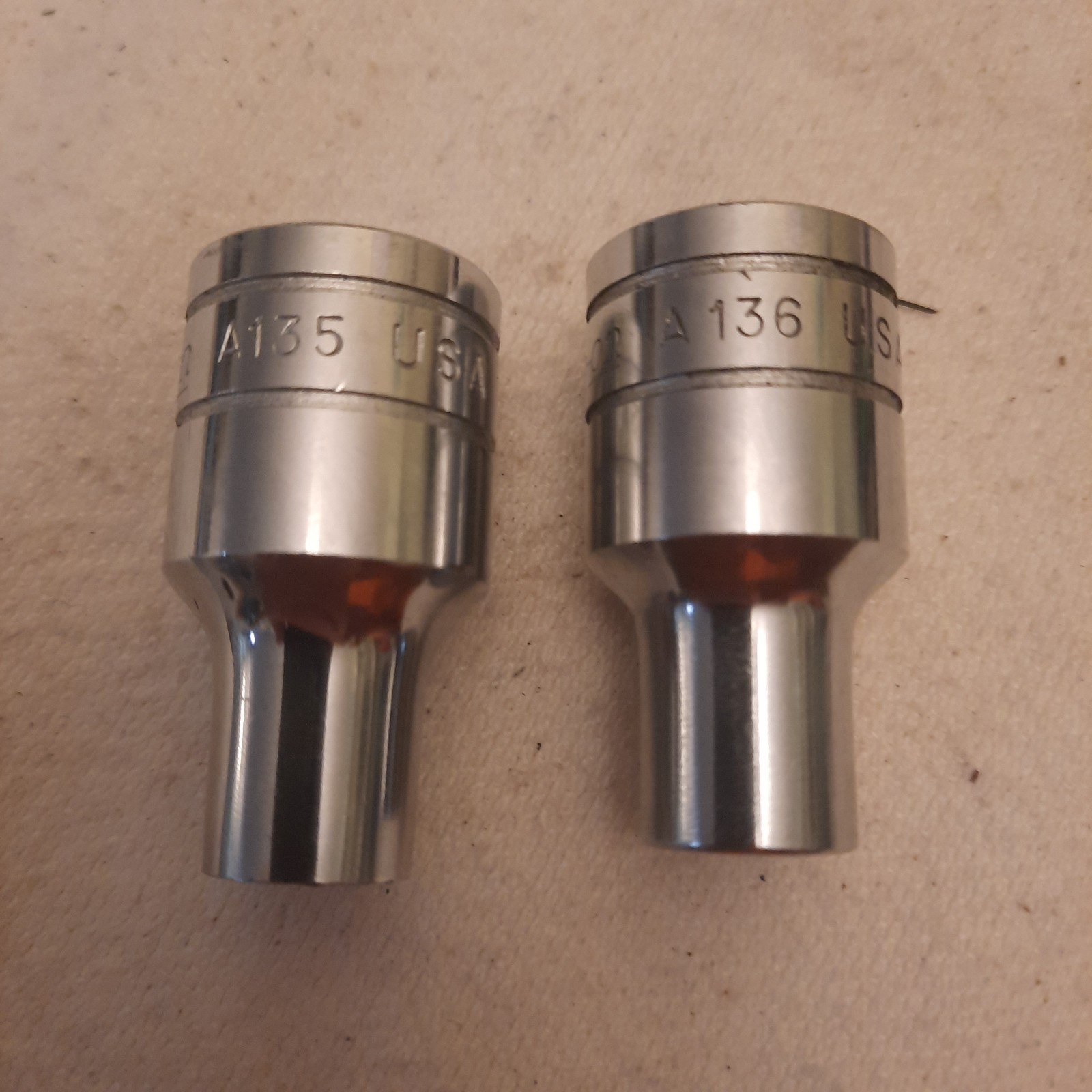 Snap-On Tools A135 A136 Shock Absorber 2 Pc Sockets 1/2 Dr. USA.