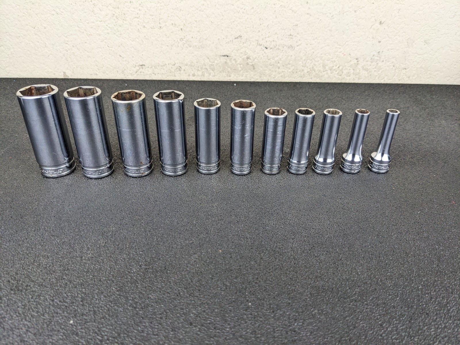 #bn942 Snap-on 211SFSY 1/4″ 7/8″ SAE 11-Piece 3/8″ Drive 6-Point Deep Socket Set