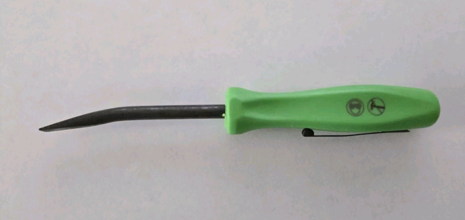 1X Snap on tools Green Pocket Angeled PRYBAR screwdriver Black Clip & Shank NEW!