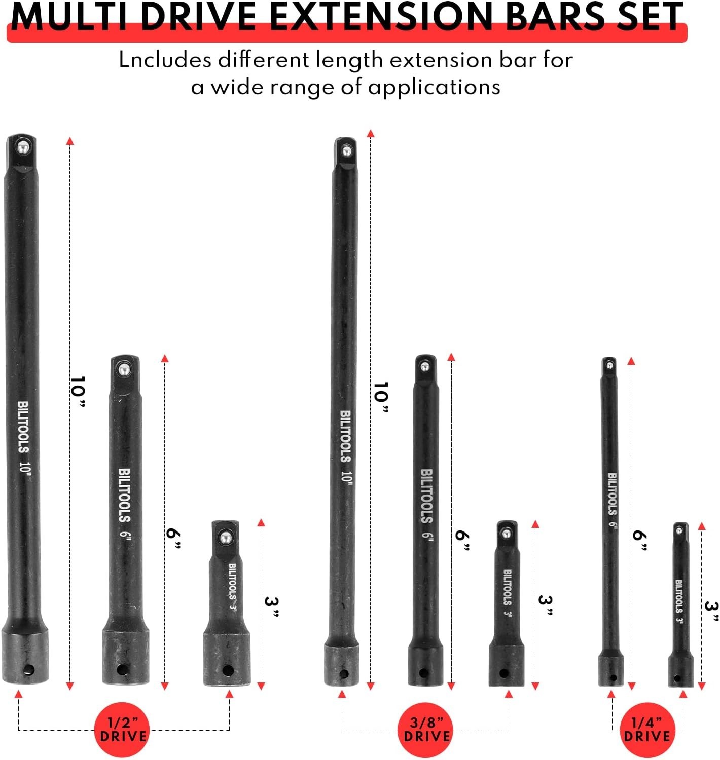 Impact Socket Extension Set with Storage Case – 1/4″, 3/8″, & 1/2″, 18-Piece Cr