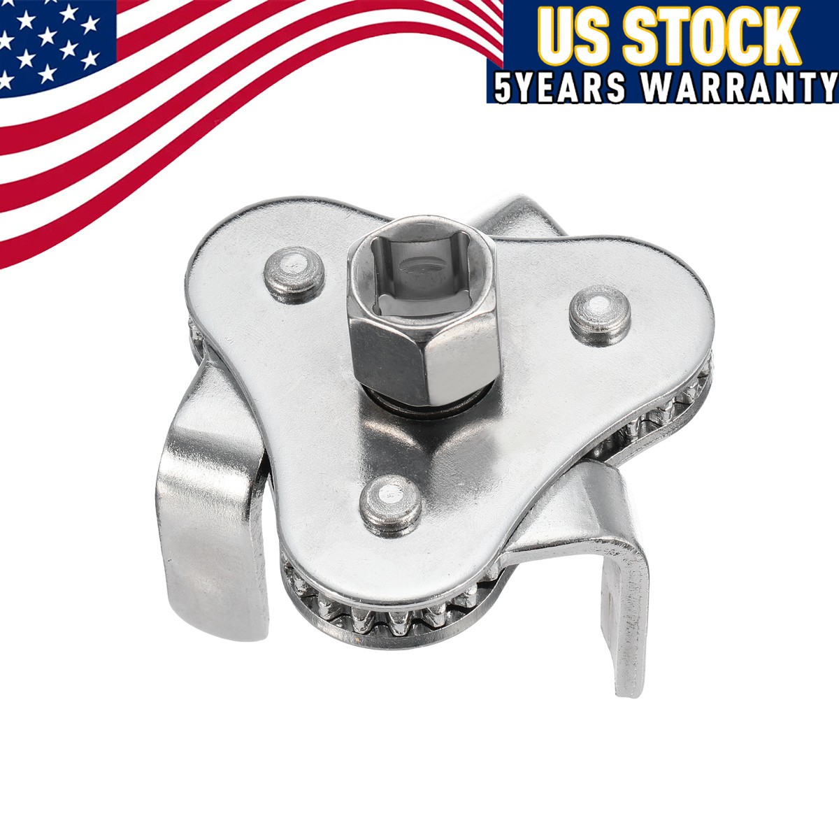Heavy Duty 3-Jaw Oil Filter Removal Tool Chrome Plated Steel 2-3/8″ to 5″ Fit