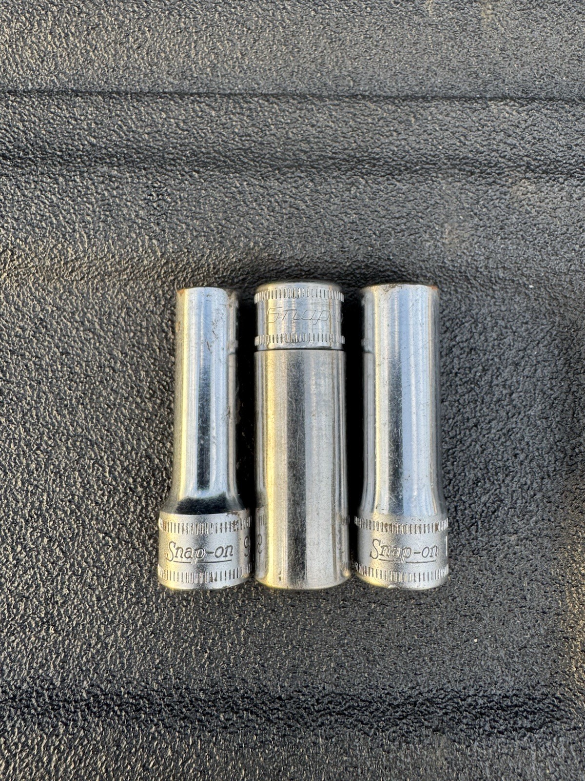 Lot Of 3 Snap-on Tools USA Vintage 3/8″ Drive Metric 6 Point Sockets 9mm 11mm 13