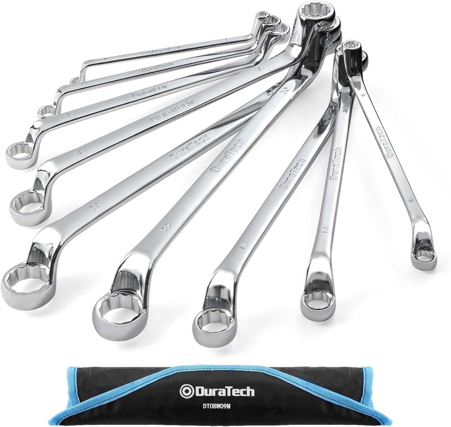 Professional Offset Box Wrench Set, 9-Piece Metric, 6-23mm, with Rolling Pouch