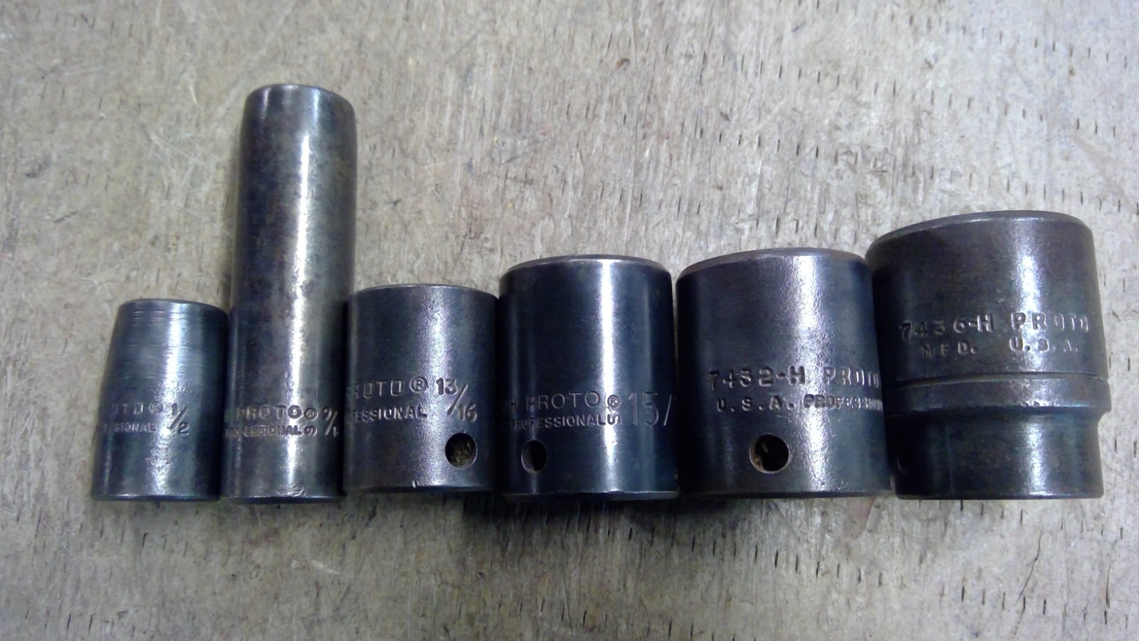 Lot OF 6 Proto 1/2 «Drive 6/12 Point Impact Sockets Shallow/Deep Good condition