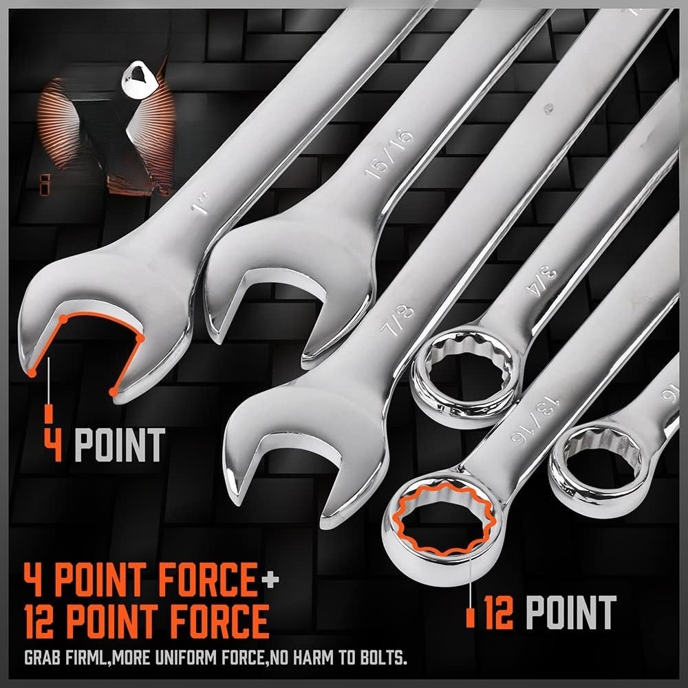 32-Piece Combination Wrench Set, SAE and Metric Sizes