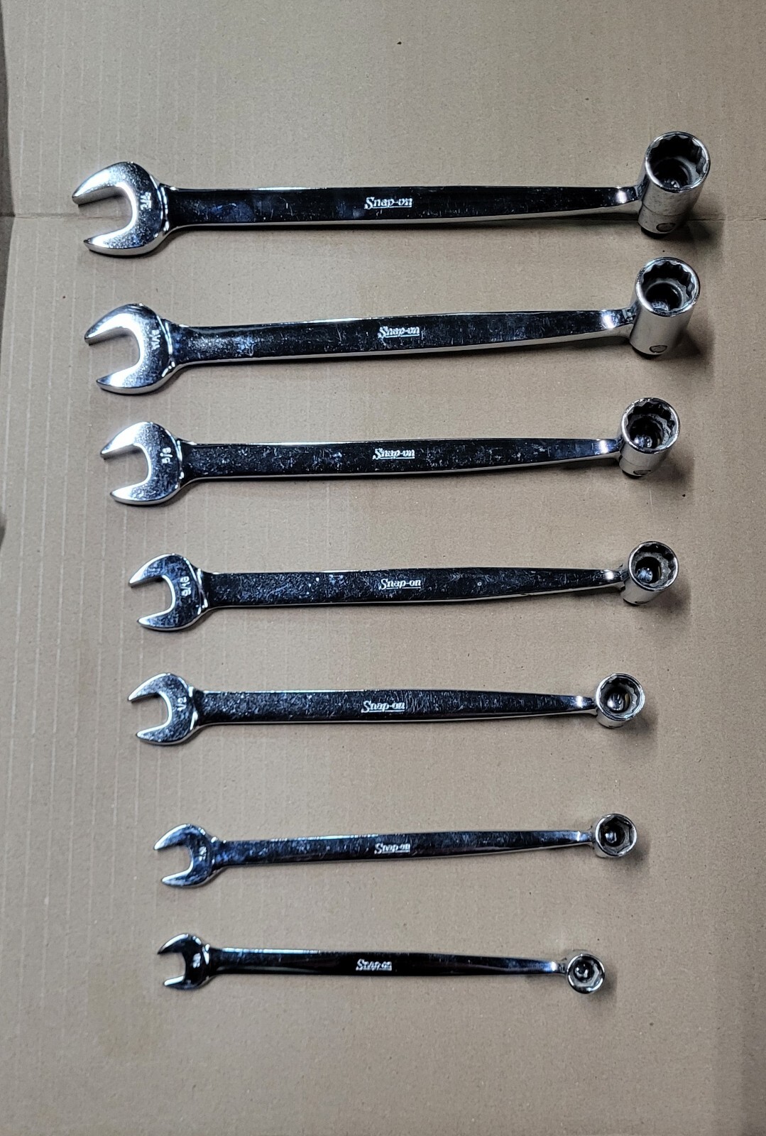 NOS Snap On Tools 7Piece SAE FlexHead Open End Combo Wrench Set 3/8-3/4 FHO607B