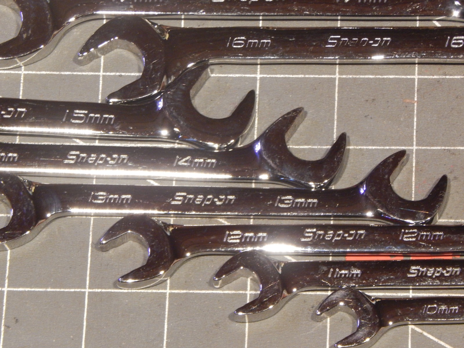 Snap On 14Pc Metric Flank Drive Plus 4 Way Open End Angle Wrench Set 10MM 27MM