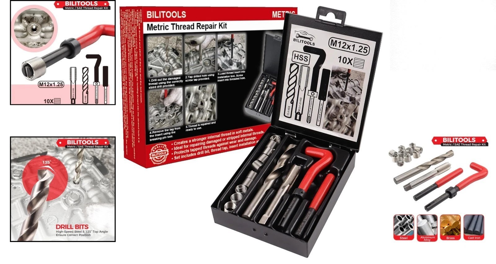 High Efficiency M12x1.25 Thread Repair Kit – Durable HSS Drill & Tools Included