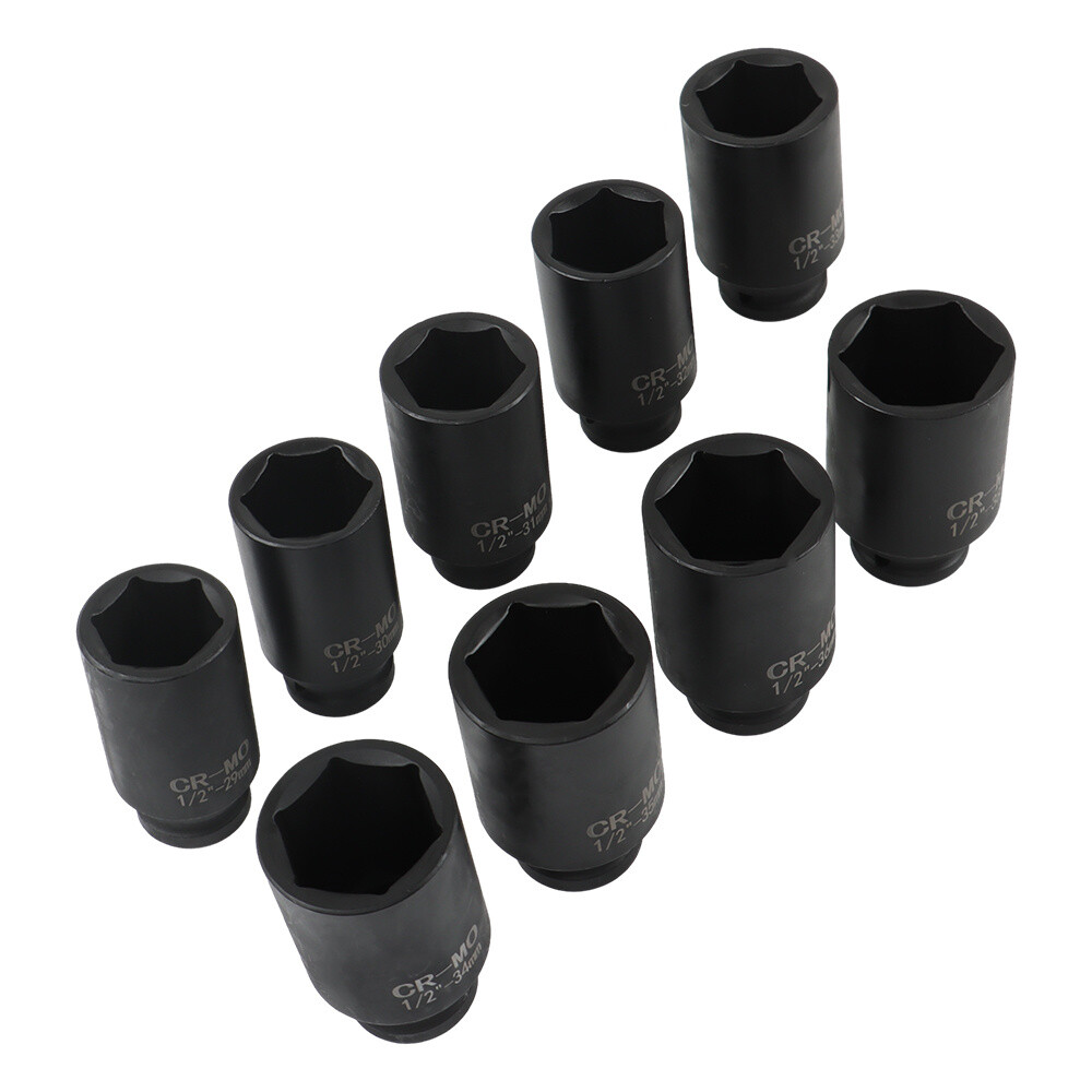 Labwork 9Pc 29-38mm Deep Impact Socket Set 1/2″ Drive Metric Axle Hub Nut Socket