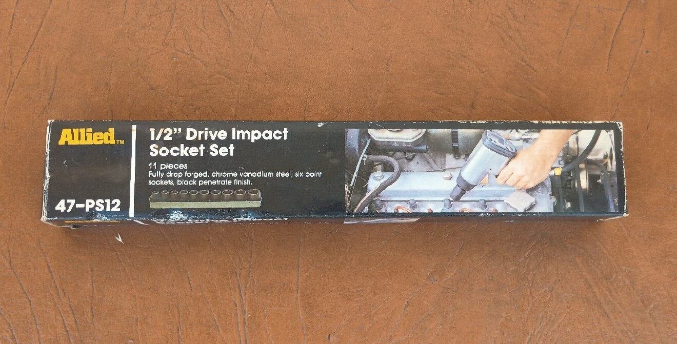 NOS Allied 1/2″ Drive SAE Impact Socket Set 11 Pieces in Metal Case 47-PS12