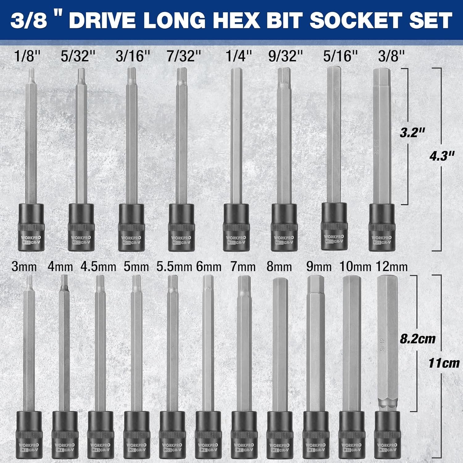 19-piece 3/8 Inch Drive Extra Long Hex Bit Socket Set, Torx Bit Socket Set, …
