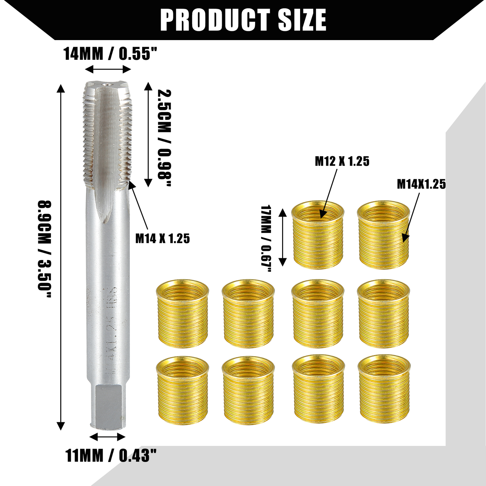 1 Set Spark Plug Thread Repair Tools with M12x1.25 Inserts and M14x1.25 Tap