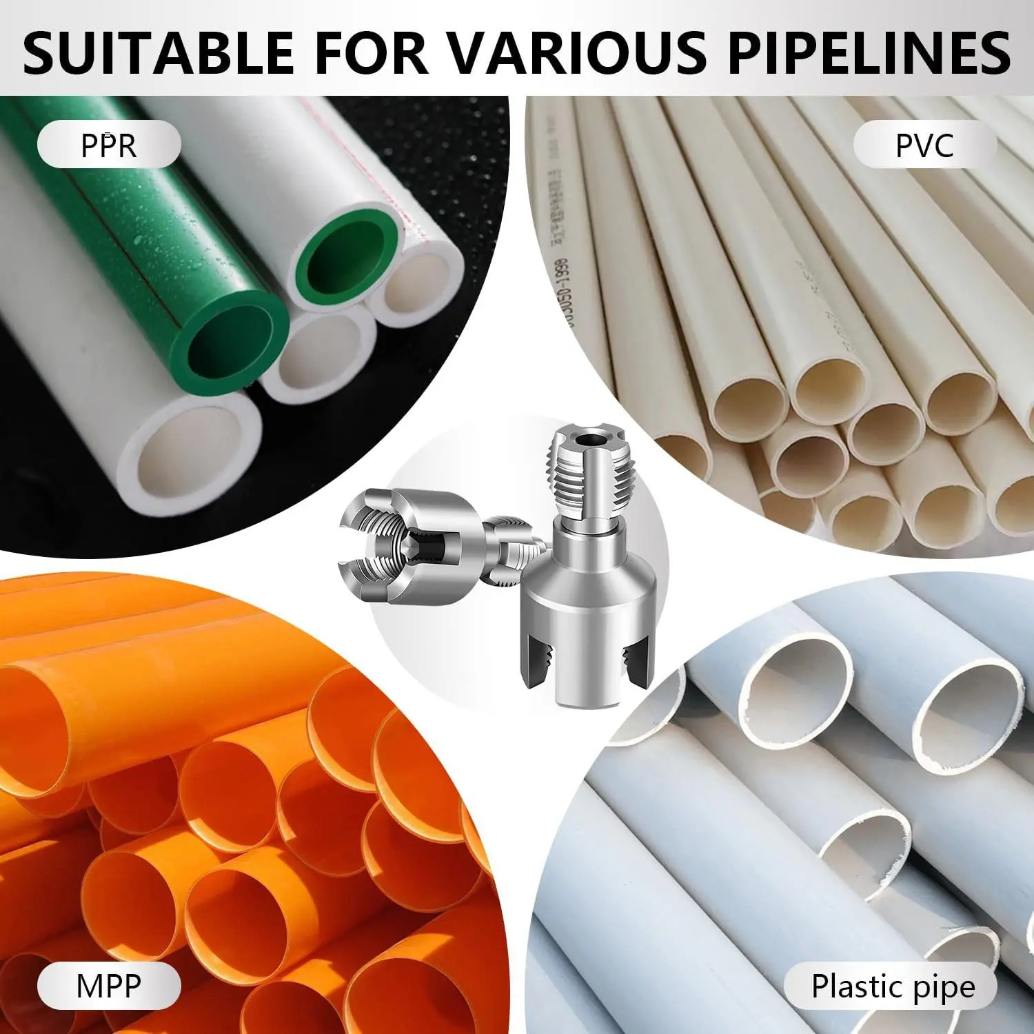 2in1 PVC Pipe Threader Kit 1/2″ 3/4″ Dies Drill Compatible Thread Cutting Tool