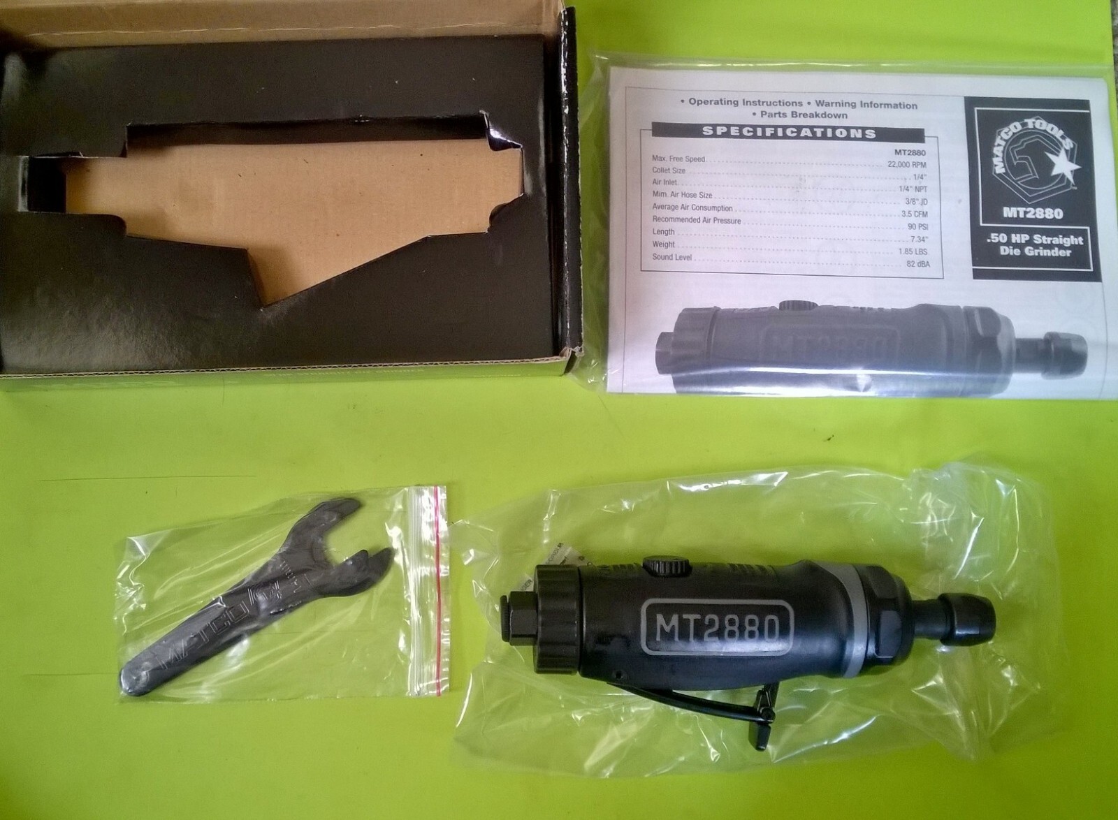 Matco Tools MT2880 .50HP Pneumatics Air Straight Die Grinder 22,000 RPM Black