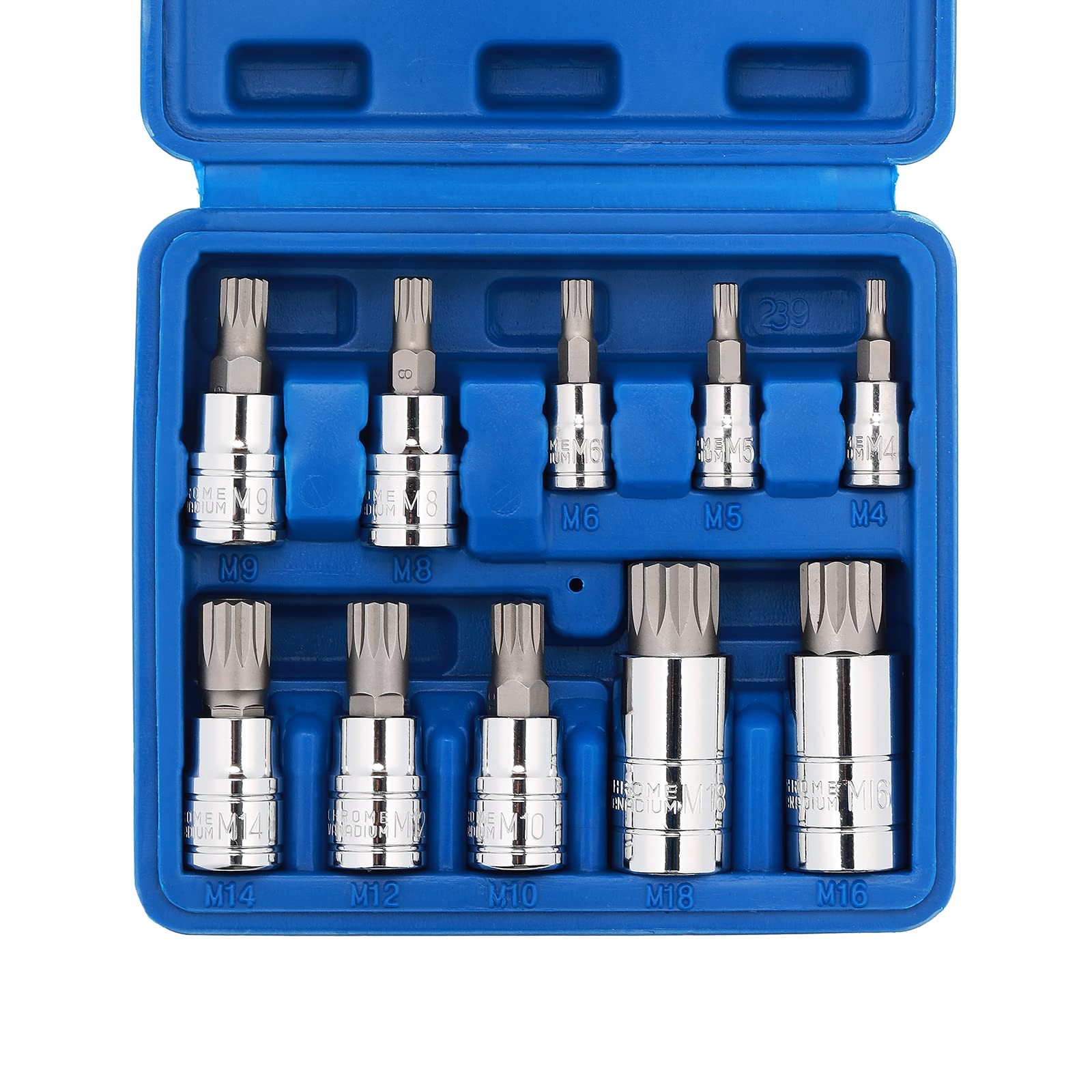 10pcs 1/4inch 3/8inch & 1/2inch Drive Xzn Triple Square Spline Bit Socket Set M4