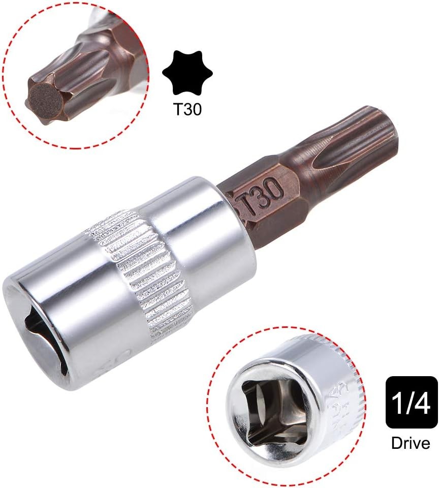 uxcell 3pcs 1/4″ Drive x T30 Torx Bit Socket, S2 Steel Bits CR-V Sockets
