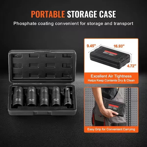 Lug Nut Impact Socket Set, 1/2 In. Drive Metric and SAE 6-Point Flip Socket Set,